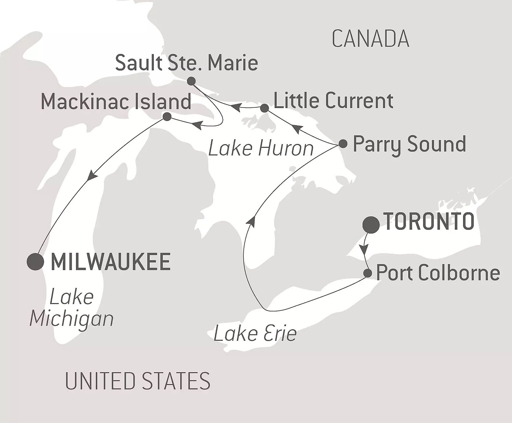 A Voyage Along the Great Lakes - with Smithsonian Journeys Itinerary Map