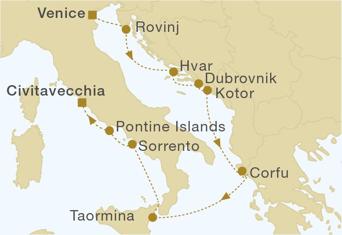 taly, Montenegro & Croatia 10 Nights Itinerary Map