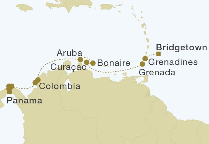 Barbados to Panama Christmas Cruise 14 Nights Itinerary Map
