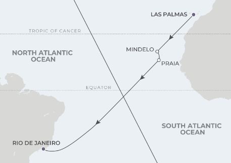13-Night Las Palmas to Rio de Janeiro 10/14/24 Itinerary Map