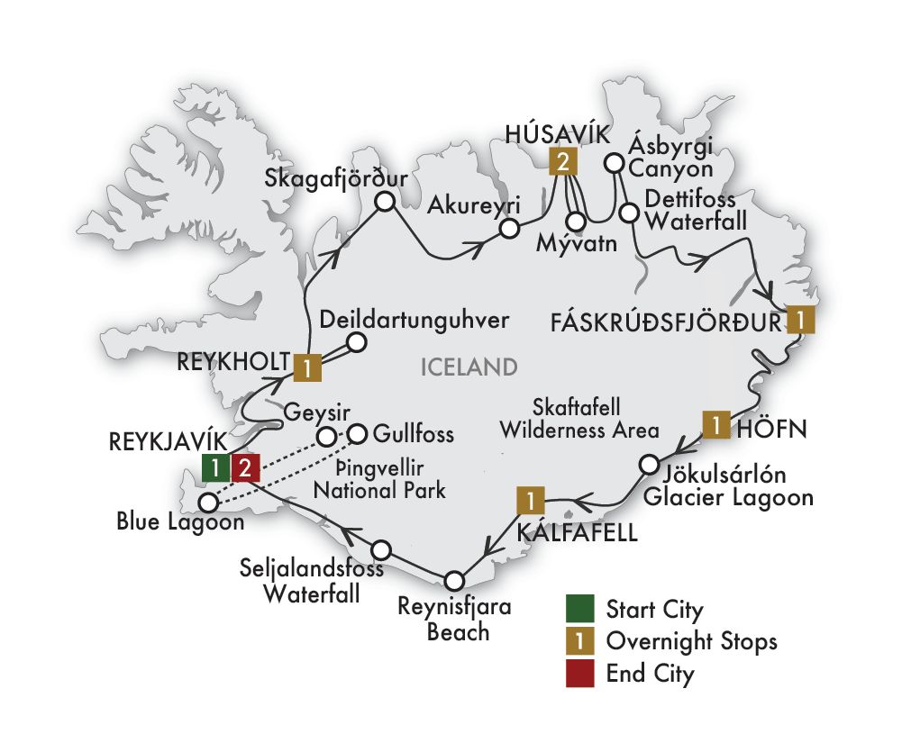 10 Day Icelandic Explorer Itinerary Map