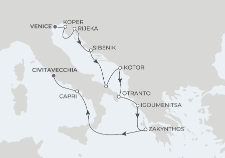 11-Night Venice To Rome 6/10/25 Itinerary Map