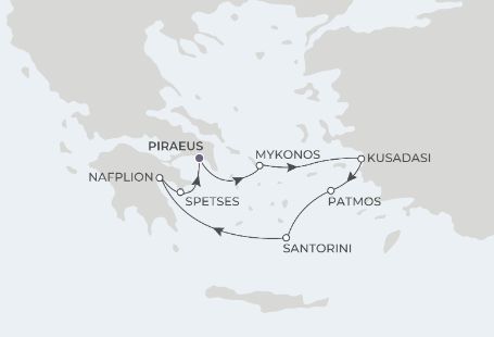 7-Night Athens Roundtrip 8/9/25 Itinerary Map