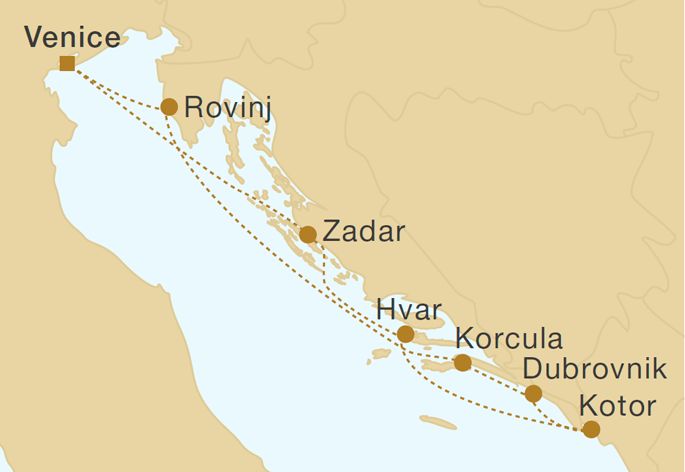 Royal Clipper - Croatia & Montenegro 7 Nights Itinerary Map