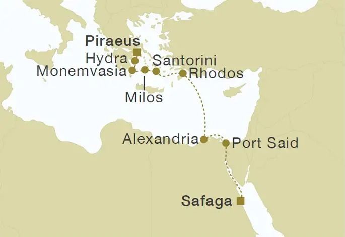 Star Clipper - Suez Canal Crossing 10 Nights Itinerary Map