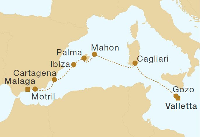 Star Clipper - Malta, Balearics & Spain 10 Nights Itinerary Map