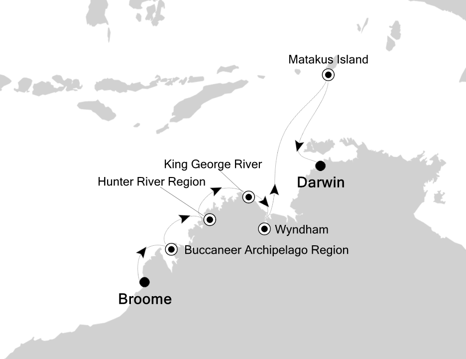Kimberley Expedition Cruise Itinerary Map