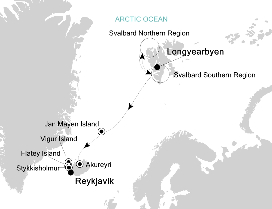 Arctic and Greenland Cruise Itinerary Map