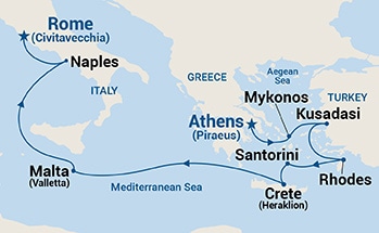 10-Day Italy, Greece & Turkey Itinerary Map