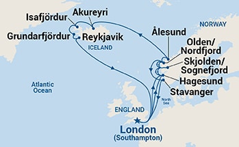 21-Day Iceland & Norwegian Fjords Itinerary Map